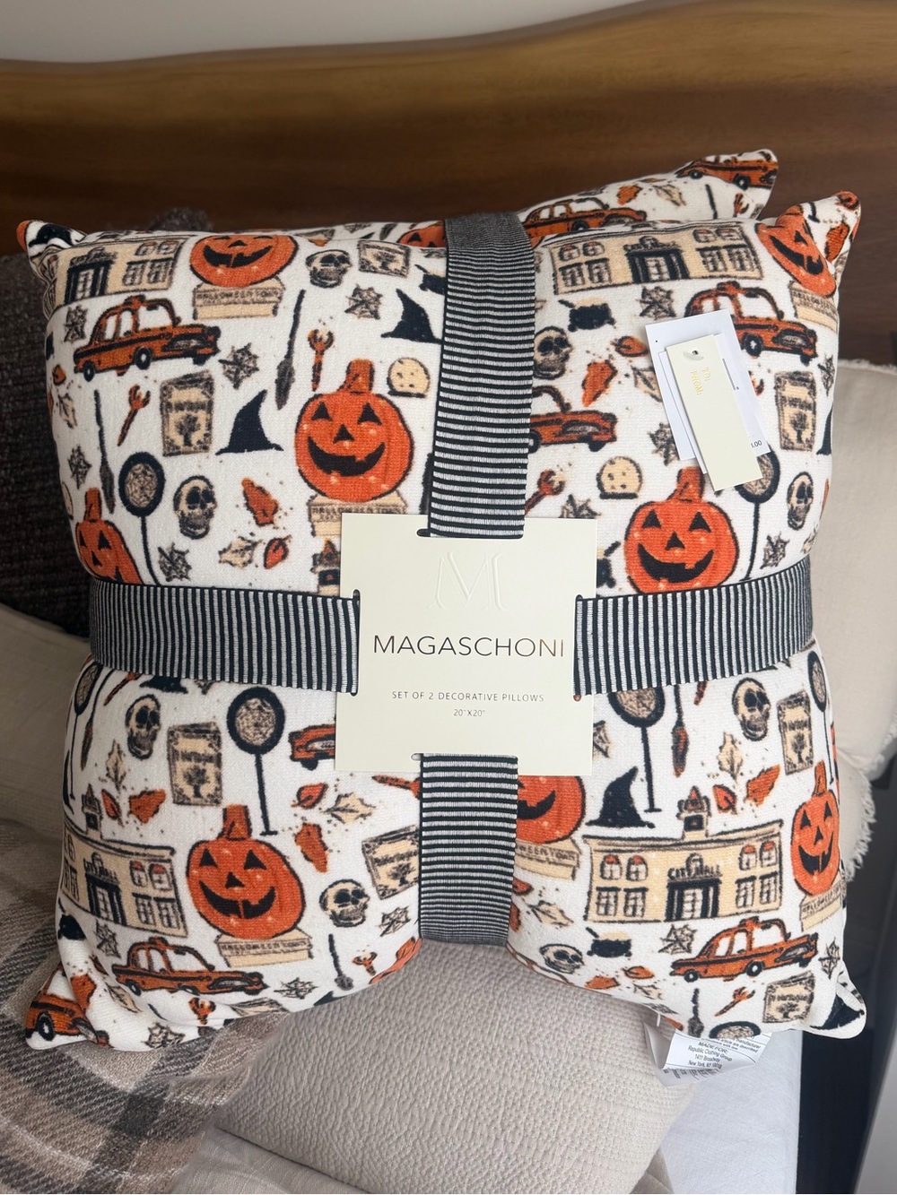 NWT Viral Magaschoni Halloweentown Pumpkin Pillow 2pk - Orange, Black, Cream